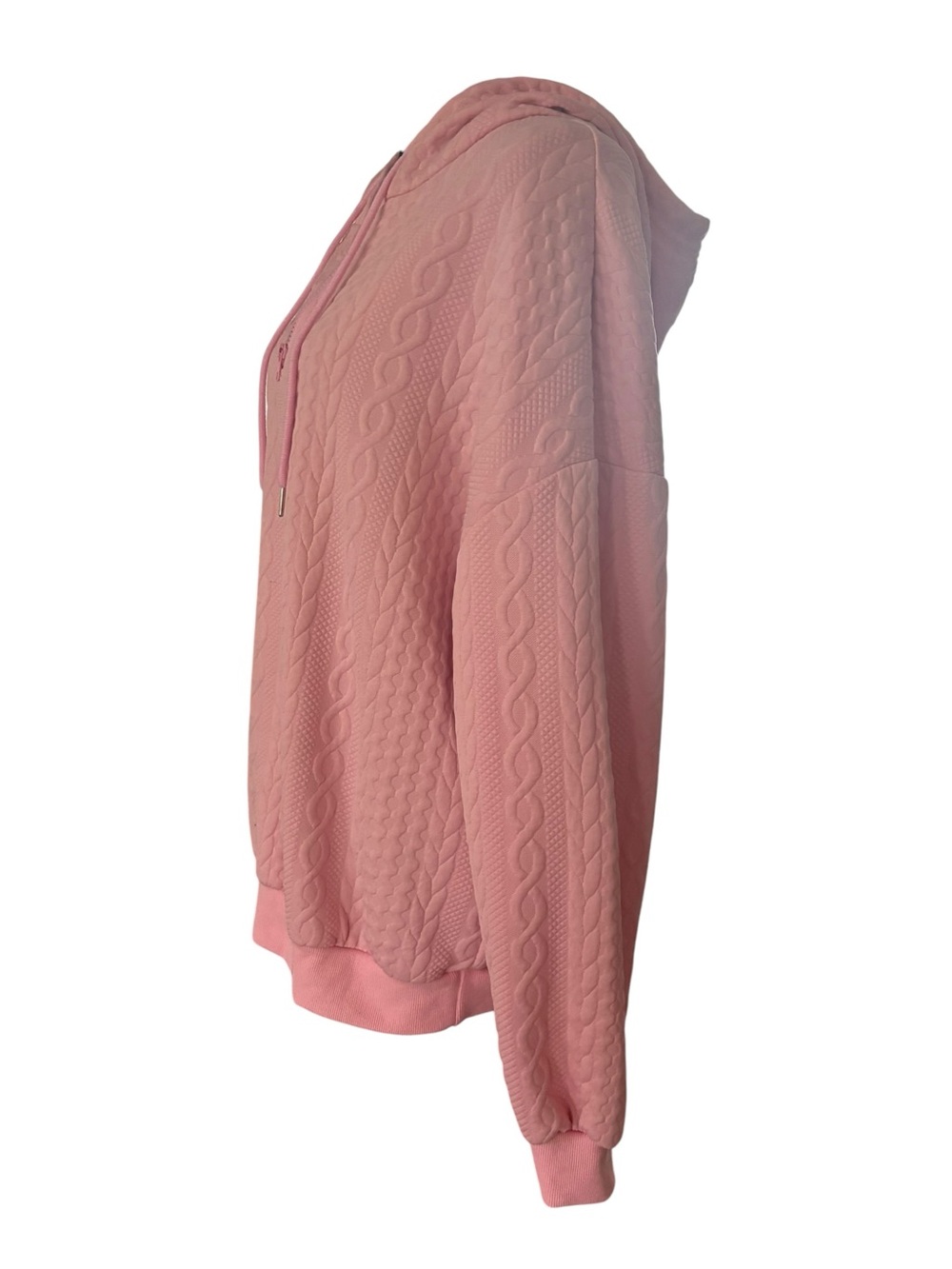 SHEIN Pastel Pink Cable Knit Half-Zip Hoodie Sweatshirt - Picture 4 of 7